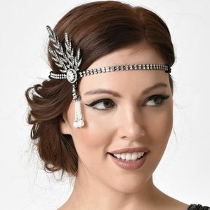 NWT Unique Vintage Silver Rhinestone Feather & Ivory Pearl Flapper Headband
